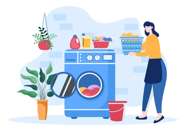 Woman doing laundry wash  Illustration