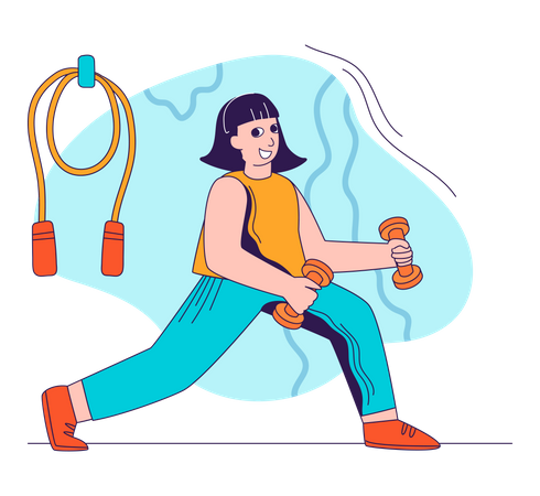 Woman doing leg exercise with dumbbell  Illustration