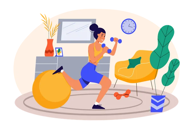 Woman doing leg workout with dumbbell  Illustration