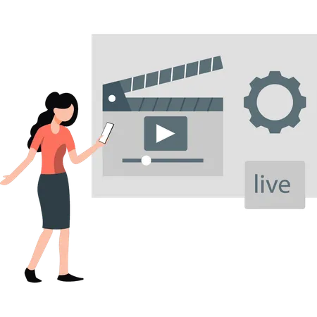 Woman doing live video setting  Illustration