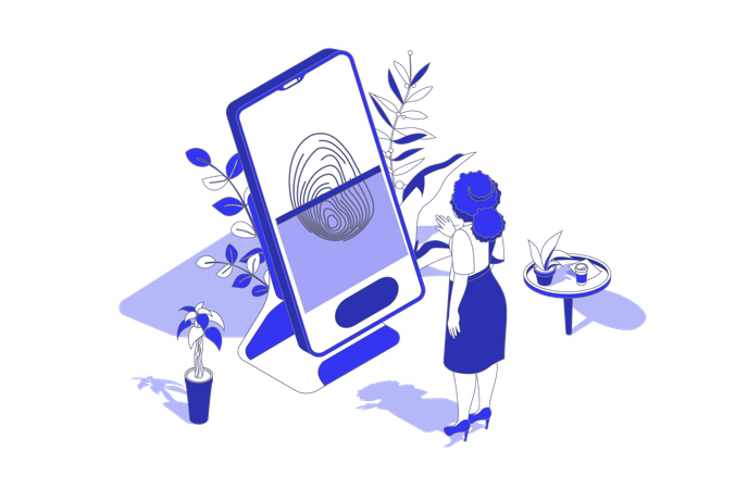 Woman doing login using biometric lock  Illustration