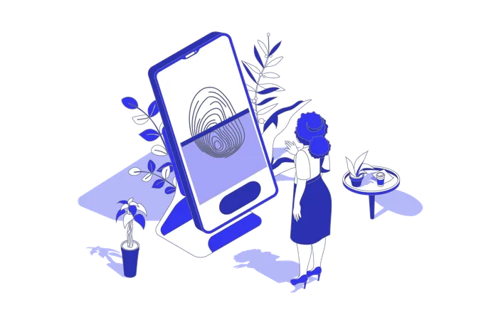 Woman doing login using biometric lock  Illustration