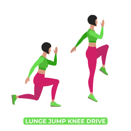 Woman Doing Lunge Jump Knee Drive  Illustration