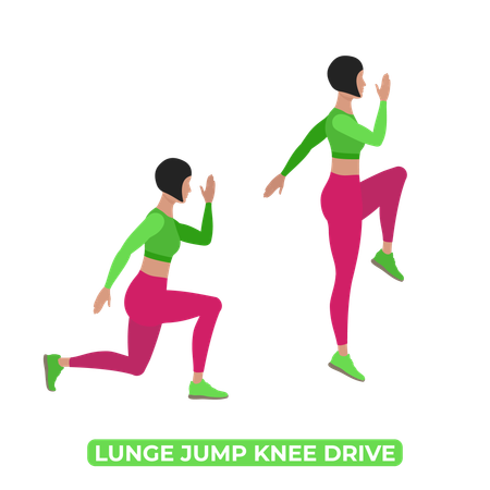 Woman Doing Lunge Jump Knee Drive  Illustration