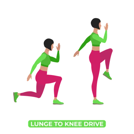 Woman Doing Lunge to Knee Drive  Illustration