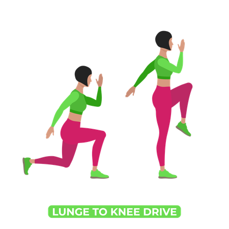 Woman Doing Lunge to Knee Drive  Illustration