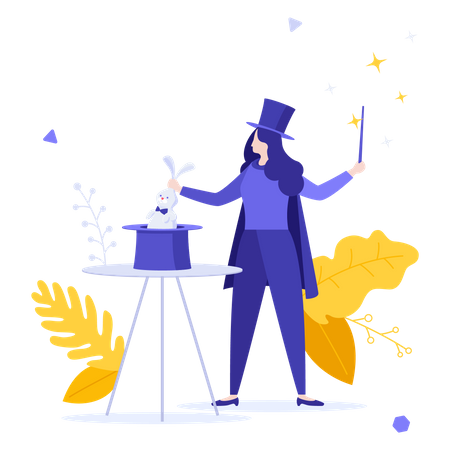Woman doing magic hat rabbit trick Illustration