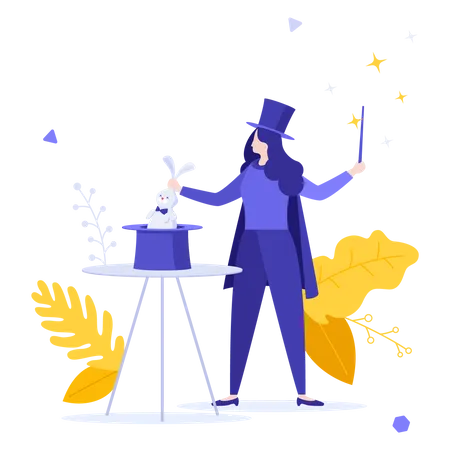 Woman doing magic hat rabbit trick  Illustration