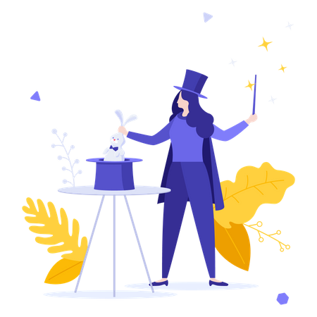 Woman doing magic hat rabbit trick  Illustration