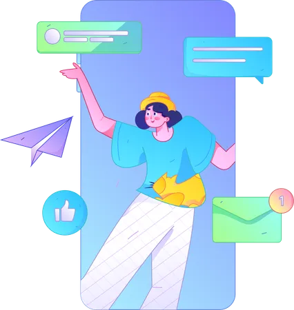 Woman doing mail communication  Illustration