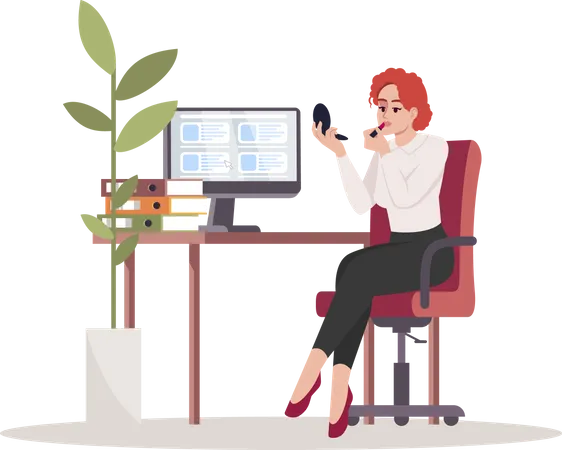 Woman doing makeup at office  Illustration