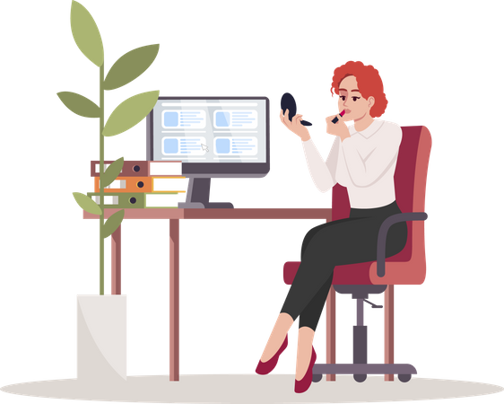 Woman doing makeup at office  Illustration