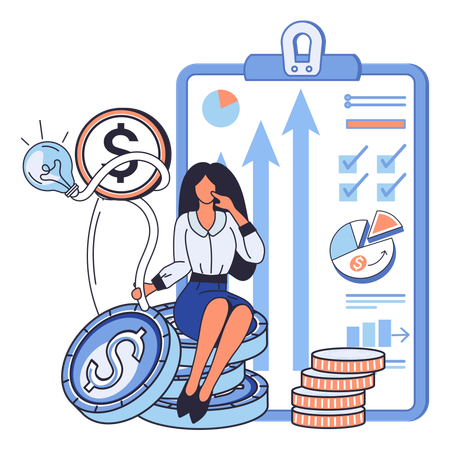 Woman doing market analysis  Illustration