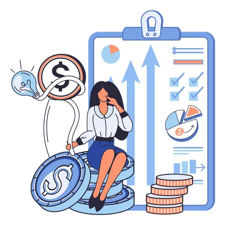 Woman doing market analysis  Illustration