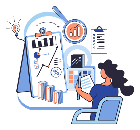 Woman doing market analysis  Illustration