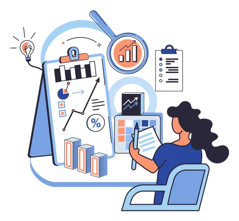 Woman doing market analysis  Illustration