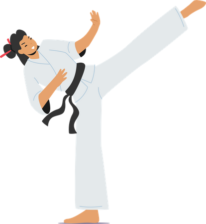 Woman doing Martial Arts practice Illustration