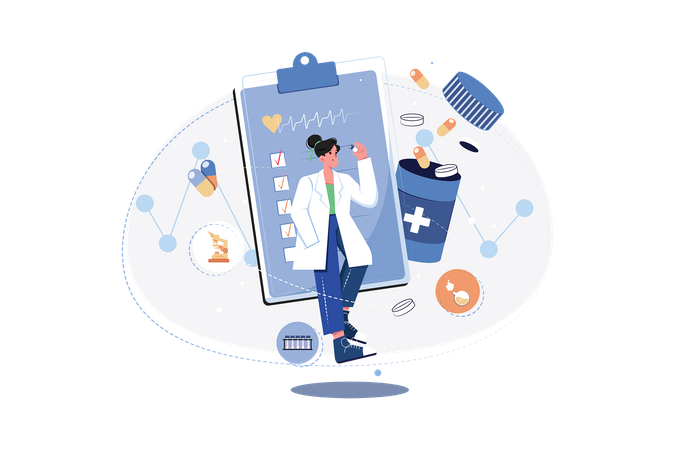 Woman doing medical analysis related to healthcare  Illustration