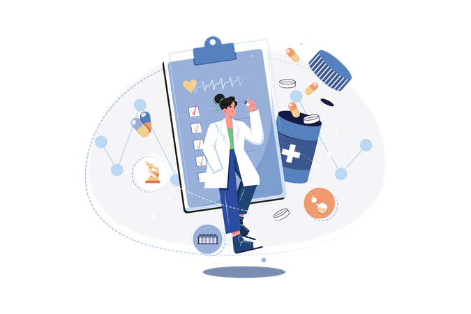 Woman doing medical analysis related to healthcare  Illustration