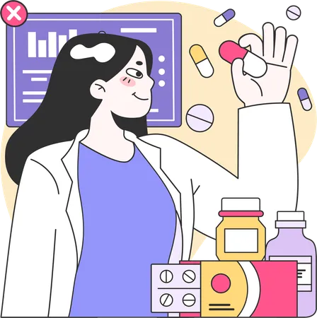 Woman doing medicine research  Illustration