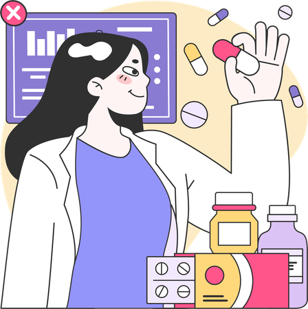 Woman doing medicine research  Illustration