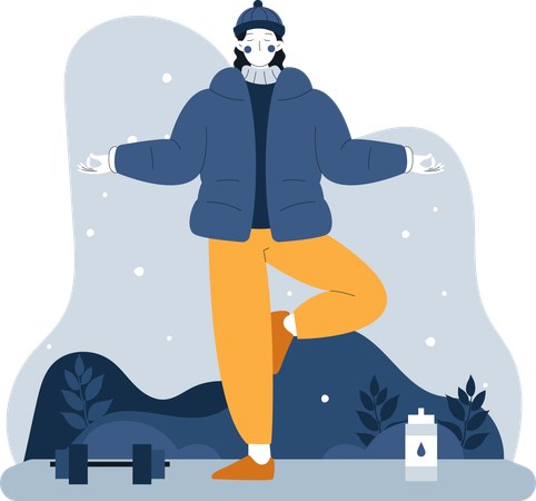 Woman doing meditating in winter  Illustration