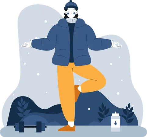 Woman doing meditating in winter  Illustration