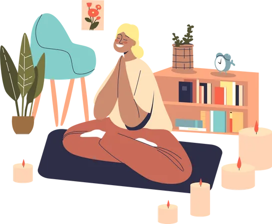 Woman doing meditation at home  Illustration