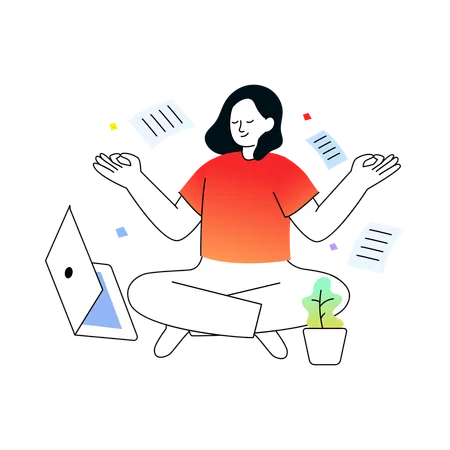 Woman Doing Meditation at Workplace  Illustration