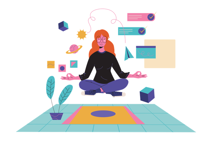 Woman doing meditation in metaverse  Illustration