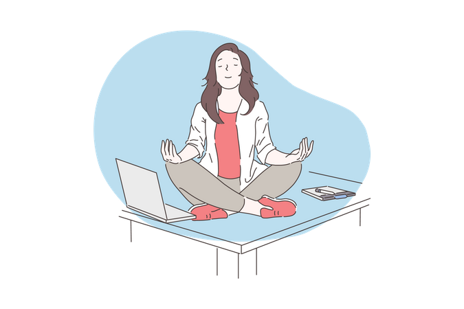 Woman doing meditation in office  Illustration