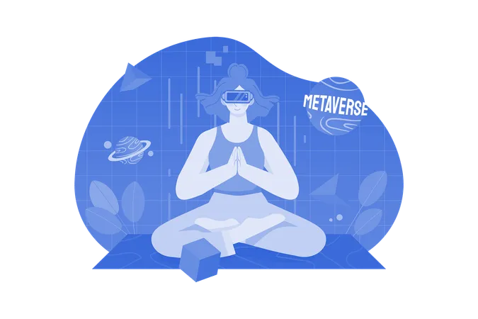 Woman Doing Meditation In The Metaverse Illustration