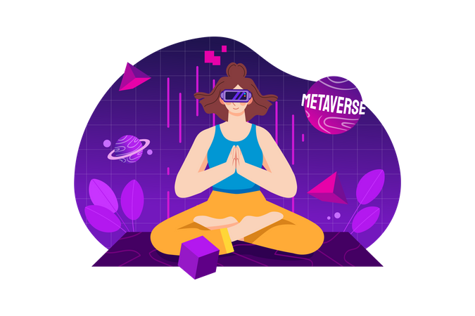 Woman doing meditation in the metaverse Illustration