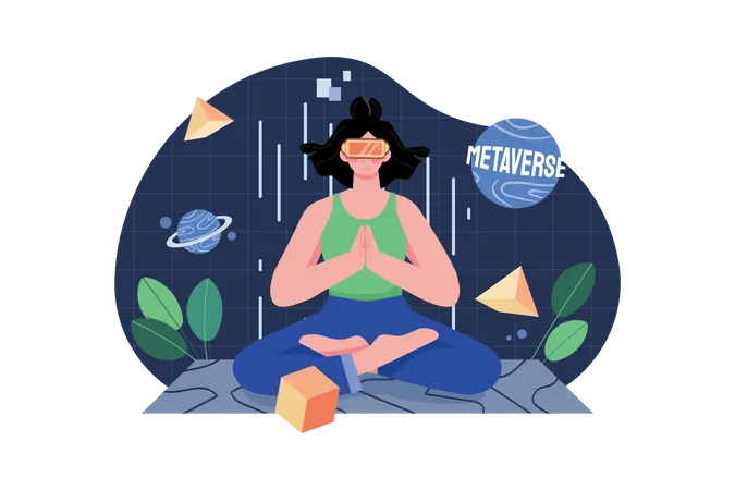 Woman doing meditation in the metaverse  Illustration