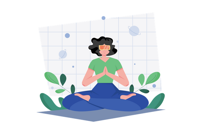 Woman doing meditation in the metaverse Illustration