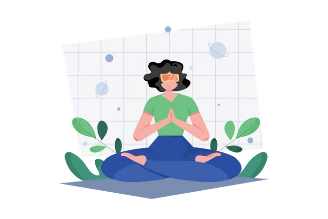 Woman doing meditation in the metaverse  Illustration