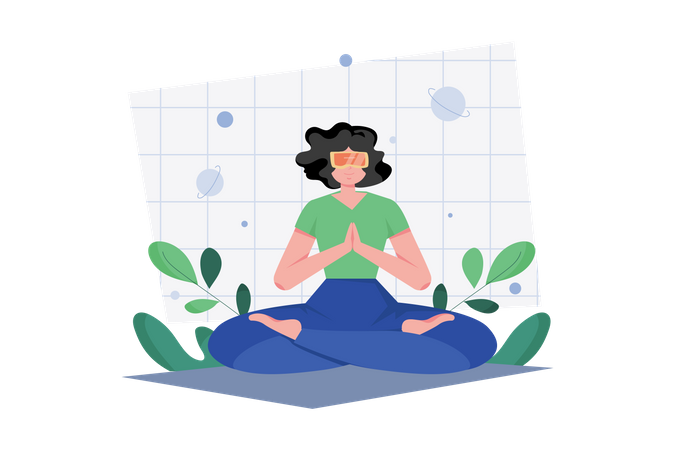 Woman doing meditation in the metaverse  Illustration