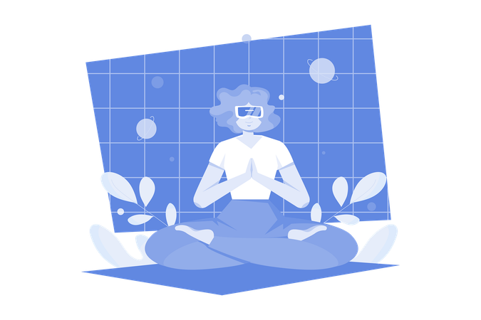 Woman Doing Meditation In The Metaverse  Illustration