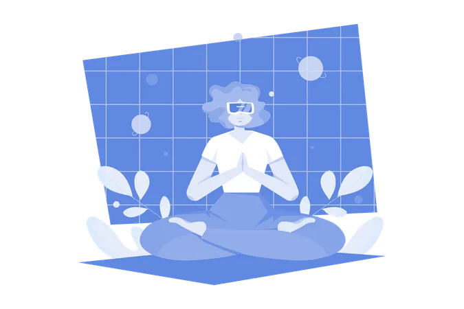 Woman Doing Meditation In The Metaverse  Illustration