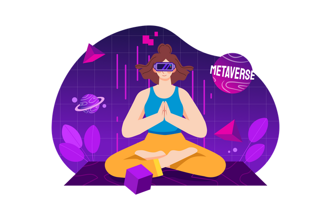 Woman doing meditation in the metaverse  Illustration