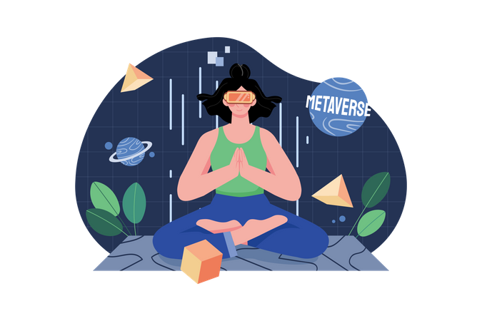 Woman doing meditation in the metaverse  Illustration