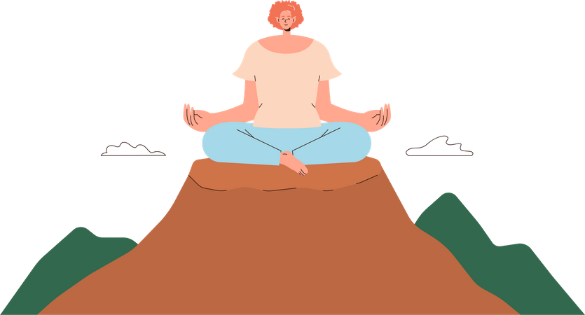 Woman Doing Meditation On Mountain  イラスト