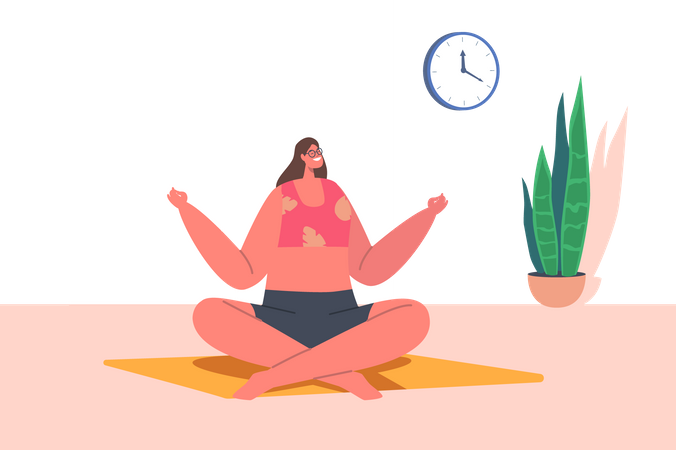 Woman doing meditation while sitting on yoga matt Illustration