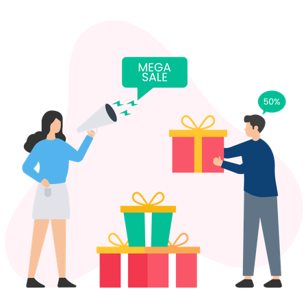 Woman Doing Mega Sale Marketing  Illustration