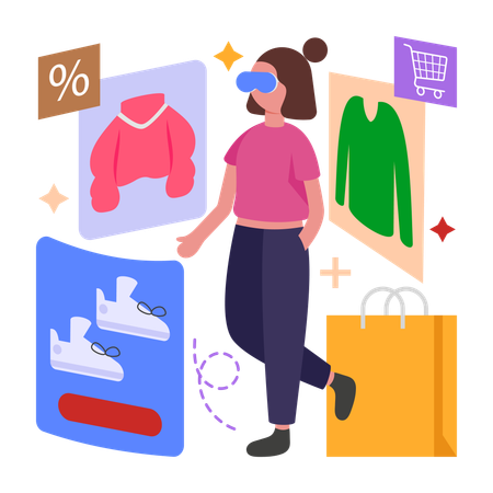 Woman doing Meta Verse Shopping  Illustration