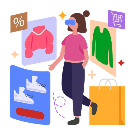 Woman doing Meta Verse Shopping  Illustration