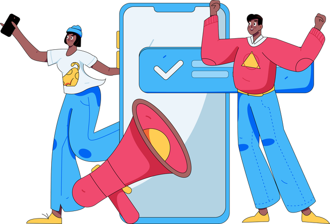 Woman doing mobile marketing  Illustration