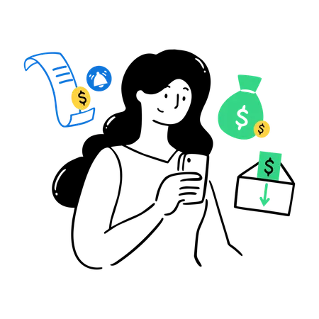 Woman doing mobile Money Transfer  Illustration