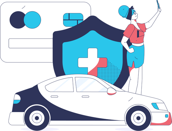 Woman doing mobile payment of car insurance  Illustration