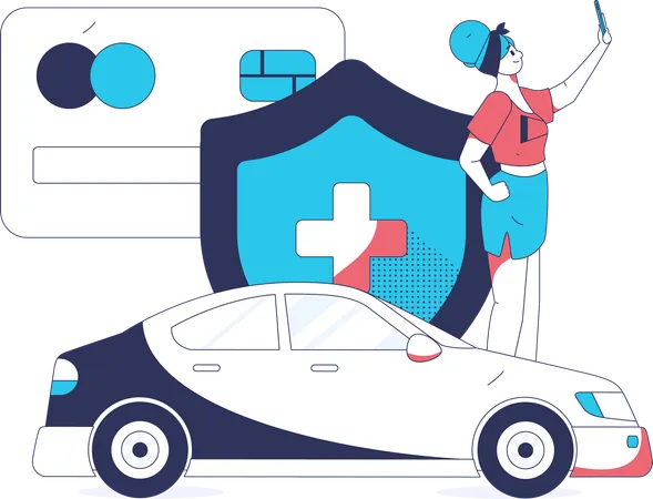 Woman doing mobile payment of car insurance  Illustration